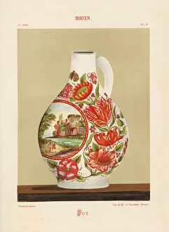 Faience Gallery: Decorative pot from Rouen with landscape vignette
