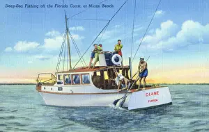 Florida Prints: Deep sea fishing (capturing a blue marlin) off Miami
