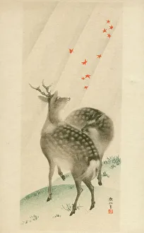 Autumnal Prints: Deer In An Autumn Landscape by Mori Sosen