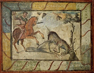Frescoes Collection: Deer Hunting. Roman painting. Domus. 4th C. Merida (Augusta)