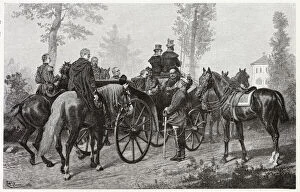 After the defeat of the French army at Sedan, Napoleon III is greeted by Bismarck