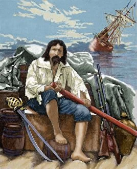 Defoe, Daniel (1660-1731). Robinson Crusoe rescuing of the b