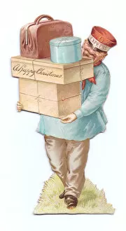 Delivery man with parcels on a Victorian Christmas card