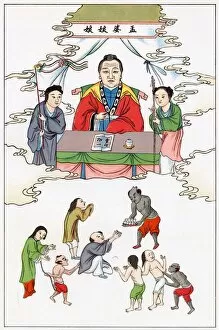 Images Dated 25th May 2021: Demons serving the Chinese goddess Mong-piou give souls in the other world the tisane of