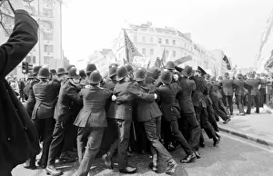 Demonstration in Chesham Place, Belgravia, London, with a struggle between protesters