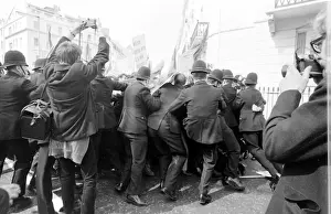 Demonstration in Chesham Place, Belgravia, London, with a struggle between protesters