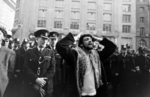 Protesters Prints: Demonstration in London -- the man with his arms raised is probably Sid Rawle (1945-2010)