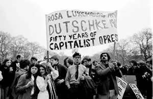 Demonstration in London -- Tariq Ali (b. 1943, centre), writer, journalist and filmmaker