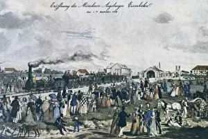 Railroads Prints: Departure of the first Munich-Augsburgs train