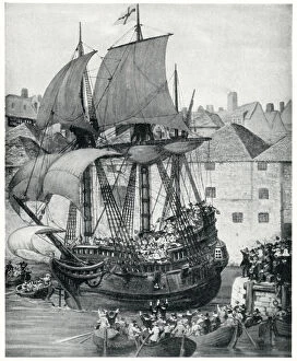 Puritan Gallery: Departure of the Mayflower from Plymouth