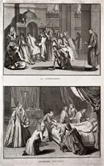 Confession Prints: Depiction sacraments of Extreme unction and Confession