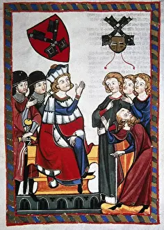 Feudal Prints: Der Burggraf von Regensburg presides over a trial. Codex Man
