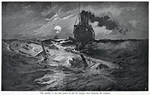 Dangers Prints: The derelict is the most potent of all the dangers that threaten the seafarer Date: 1905