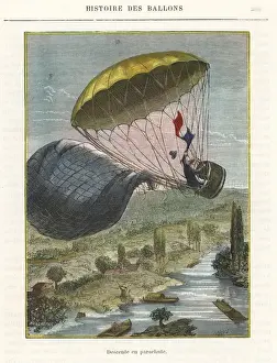 Descent by parachute of Jacques Garnerin from a balloon