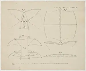 Tissandier Prints: Design drawing for a man-powered flying machine designed by