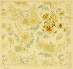 Design for dress silk or print with yellow flower