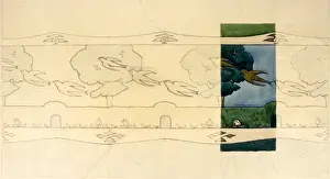 Charcoal Prints: Design for frieze with birds and trees