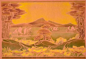 Images Dated 29th October 2013: Design for Frieze with ships and trees