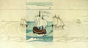 MoDA - Museum of Domestic Design & Architecture Gallery: Design for Frieze (Wallpaper) with sailing ships