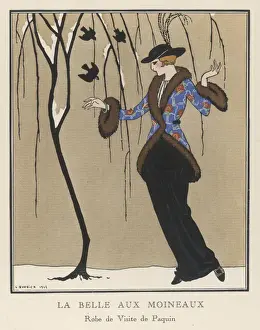 %unrestricted Prints: Design by Paquin - black hobble skirt, fur-trimmed jacket