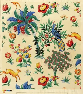 MoDA - Museum Of Domestic Design And Architecture Prints: Design for Printed Textile with animals, birds and flowers