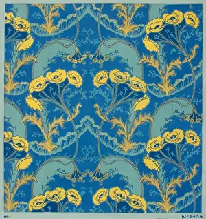 Buttercup Prints: Design for Printed Textile in blue and yellow