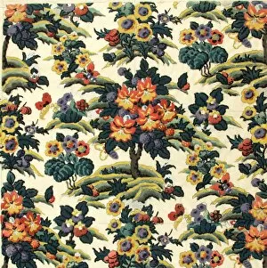Design for Printed Textile with flowers and trees