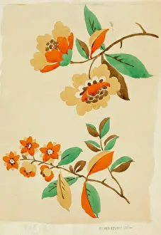 Design for printed textile with orange flowers