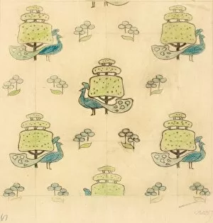 Design for Printed Textile with peacocks