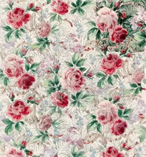 Images Dated 11th November 2013: Design for Printed Textile with pink roses