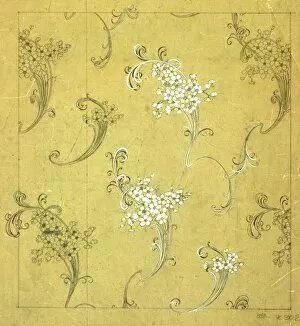 Design for printed textile with white flowers