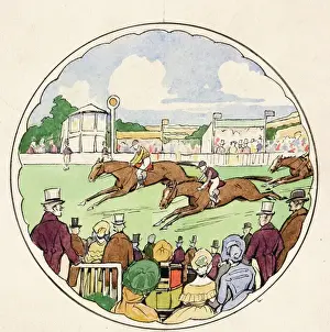 Racecourse Prints: Design for Silk Scarf or Tie with horseracing scene