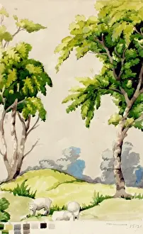 Design for textile with country scene