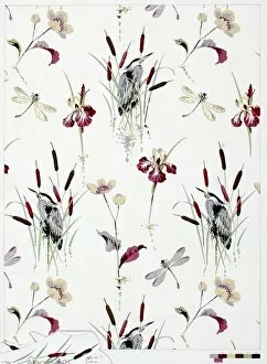 Images Dated 5th November 2013: Design for textile with flowers, birds and insects