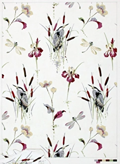 Images Dated 5th November 2013: Design for textile with flowers, birds and insects