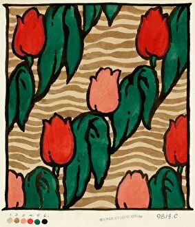 Images Dated 12th November 2013: Design for Textile with rows of tulips