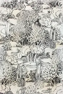 Design for textile with trees and shrubs