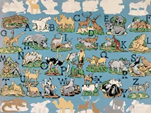 Design for textile or wallpaper with animal alphabet