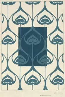 Design for textile or wallpaper in blue and cream