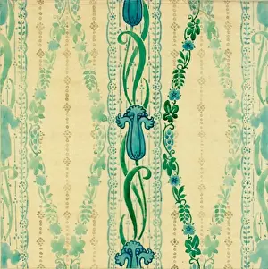 Design for textile or wallpaper in blue and green