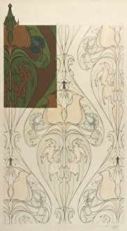 Charcoal Gallery: Design for Textile or Wallpaper in green and brown
