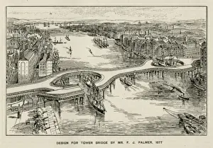 Design for Tower Bridge by F J Palmer, 1877