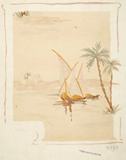 MoDA - Museum of Domestic Design & Architecture Gallery: Design for Wallpaper with boats and trees