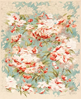 Images Dated 29th October 2013: Design for Wallpaper with flowers and berries