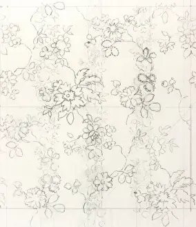 Design for wallpaper with leaves and flowers