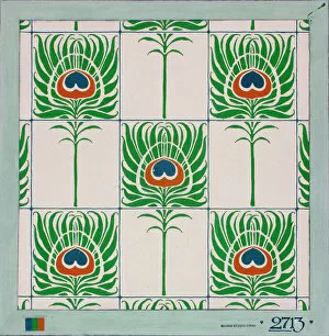 Images Dated 29th October 2013: Design for wallpaper with peacock feathers