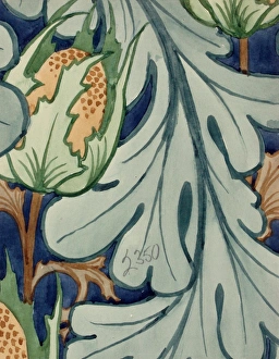 MoDA - Museum of Domestic Design & Architecture Gallery: Design for Wallpaper with poppy head and leaf