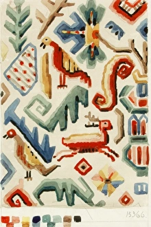 Images Dated 29th October 2013: Design for Woven Textile with birds and animals