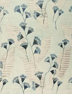 Crayon Prints: Design for Woven Textile with blue flowers