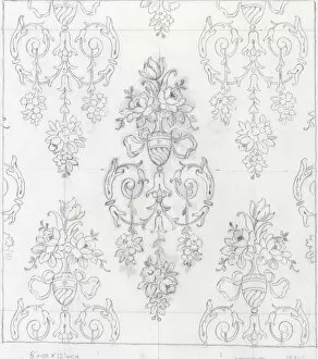 Design for Woven Textile with flowers and swirls